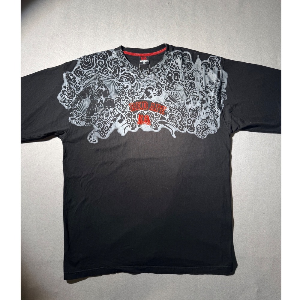 Vintage Red Ape T-Shirt Mens XL Black Graphic Embroidered Streetwear Urban Tee